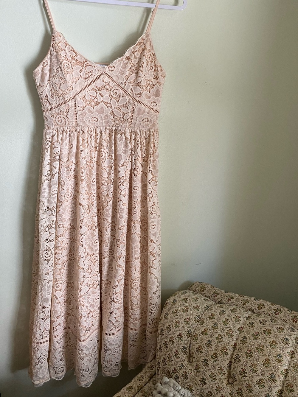 NSR Romantic Lace Cottagecore Midi Dress in Blush Pink